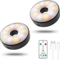 Rechargeable Puck Lights with Remote, Proscredy USB Under Counter Lights, LED Wireless Push Lights Battery Operated, Black Donut Cabinet Light, Dimmab