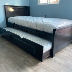 Twin Solid Wood Bed With Twin Trundle And Both Mattresses $660