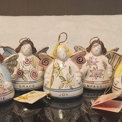 Seven (7) Vintage Russ Bernie Angel Bell Ornaments: Messengers of Light