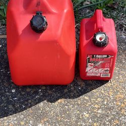 2 Gas Cans – 5 Gallon + 1 Gallon Fuel Containers – Good Condition