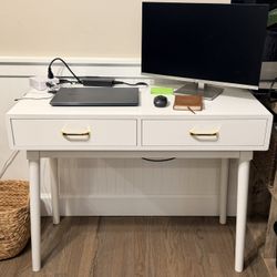 White Desk With Gold Hardware Like New!
