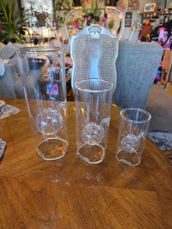 Vintage Wolford hand blown glass oil lamps 3 piece set for 150