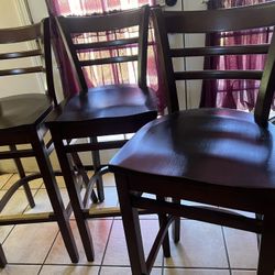 Bar Stools - Kitchen Table Tall Chairs Dark Wood 3 Total 
