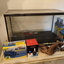 8-gallon, glass aquarium and assessories