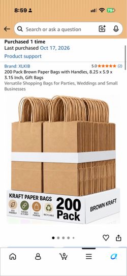 200 Pack Brown Paper Bags with Handles, 8.25 x 5.9 x 3.15 Inch, Gift Bags Versatile Shopping Bags for Parties, Weddings and Small Businesses