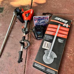 ECHO 56V Brushless Cordless Battery Attachment Capable 16 in. String Trimmer w/ Speed-Feed Head and 5.0 Ah Battery and Charger with brush cutter