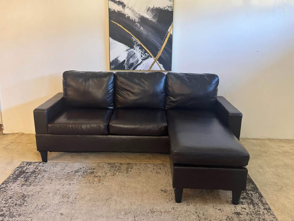Brown Leather 3-Seater Sectional Sofa