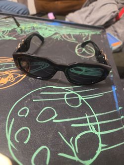 Black Rectangle Sunglasses with Gold Hardware