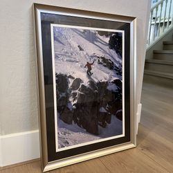 28x21 Glass Matte Silver Framed Snowboarding Mountain Artwork