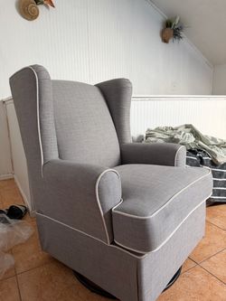 Gray Wingback nursery Swivel Glider Chair & foot rest