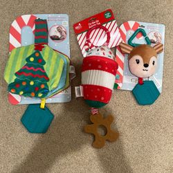 NEW Baby Christmas Items, Xmas Baby, Crinkle Book, Toy Teether, Rattle Chime, Reindeer, Christmas Tree 