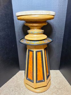 Beautiful wooded plant stand or pedestal  with marble top