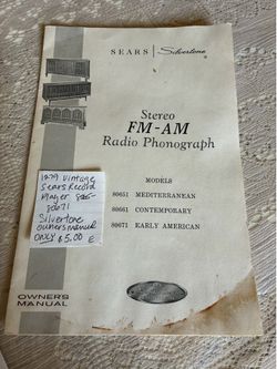 1279. Vintage Sears Silvertone Stereo Phonograph Owners Manual ONLY see photos $5.00