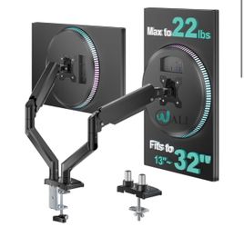 Adjustable Dual Monitor Arm for 13-32 inch Screens, 22 lbs per Arm Dual Monitor Stand for Desk, Full Motion with Tilt, Swivel, Rotation, C-Clamp & Gro