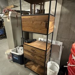 Crate and Barrel Knox Black Trim + Walnut Tall Storage Bookshelf