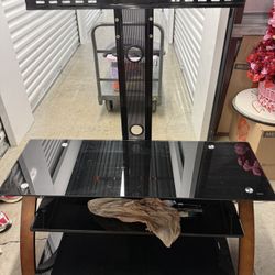 TV Stand w/ Built-In Mount – Glass Shelves