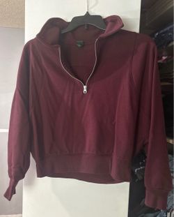 Burgundy Quarter-Zip Cropped Hoodie
