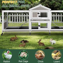 Large Rabbit Hutch (93"L) - 2-Story, Dual Runs & 4 Trays