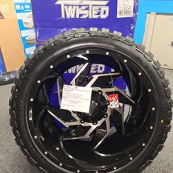 22" TWISTED OFF-ROAD T-24 RAPTOR GLOSS BLACK MACHINED WHEELS