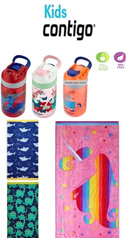 ⛱️ 3 Member's Mark Kids Pool/ Beach Towels + 3 Contigo Kids Water Bottles