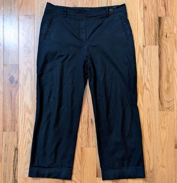 Piazza Sempione 48 Kate Pant US 12 Navy Flat Front Cuffed Crop Italian Cotton

