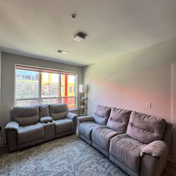 Modern Gray Reclining Sofa + Loveseat Set