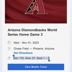 2 Tickets For Game 3 World Series 