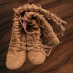 Forever 21 Lace Up, Knee High, High Heel Boots 