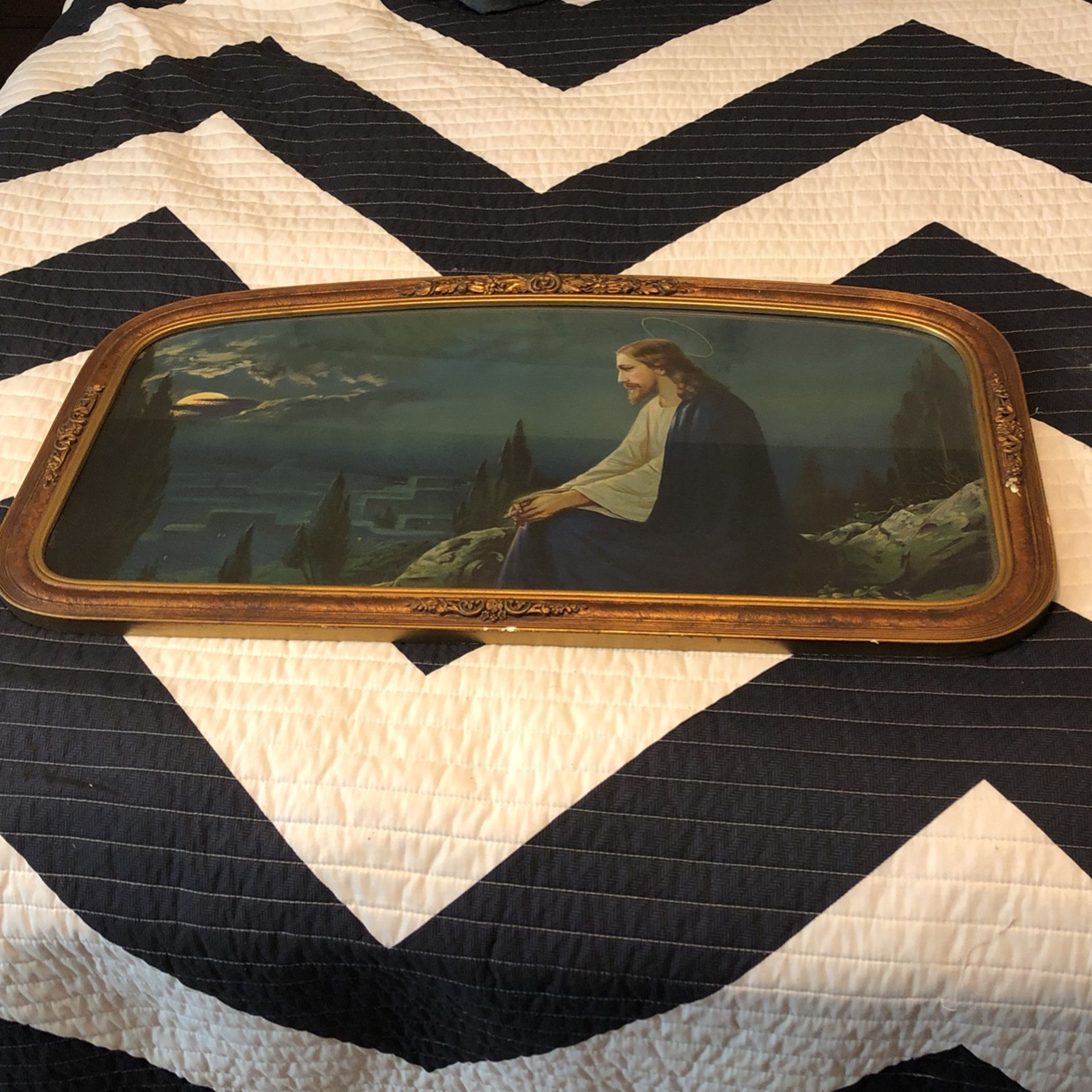 Antique Jesus Litho In Gilt Frame Vintage 40s 50s