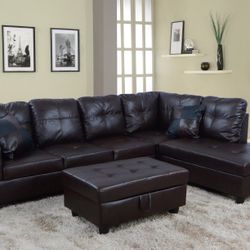 New Espresso Leather Sectional And Ottoman 