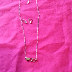 Sterling Silver Heart Necklace With Heart Loop Matching Earrings 