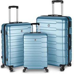 set of 3 Suitcase Luggage Set Spinner Carry on Luggage with TSA Lock (Aqua Blue)
