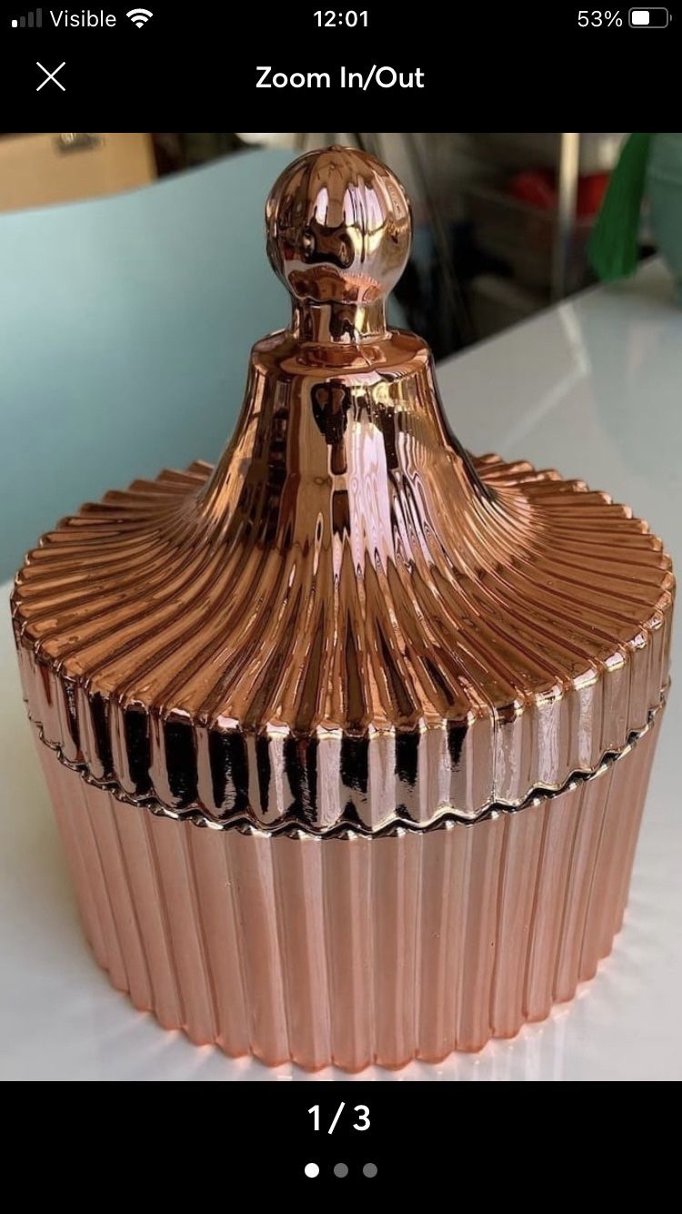 6 Luxury Glass Candle Vessels With Lid 8oz (240ml) Color Rose Gold