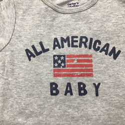NWT Carter’s Baby. Gray Bodysuit 12M American Boy July 4 USA