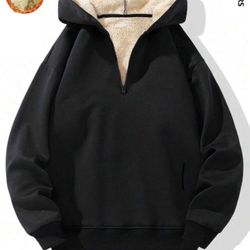 Men's Casual Hooded Half-Zip Thermal Lined Thick Sweatshirt