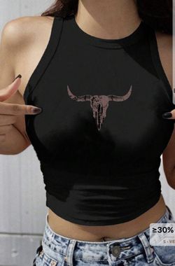 Casual Western Style Cactus Graphic Round Neck Fitted Women Cotton Cami Tank Top