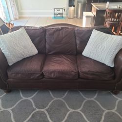 Distressed Whiskey Brown Leather Sofa