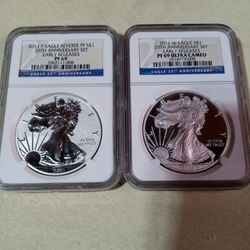 2011 W And P Eagle S$1 And Reverse PF S$1 25th Anniversary 2-Coin Set 