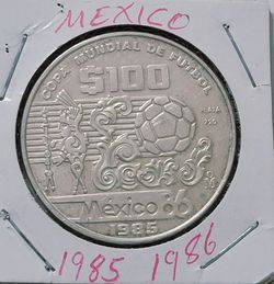 Mexico 1985 Copa Mundial $100 Silver Coin