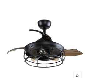 36 in. Pickett Industrial Matte Black Caged Ceiling Fan with Light and Remote Control