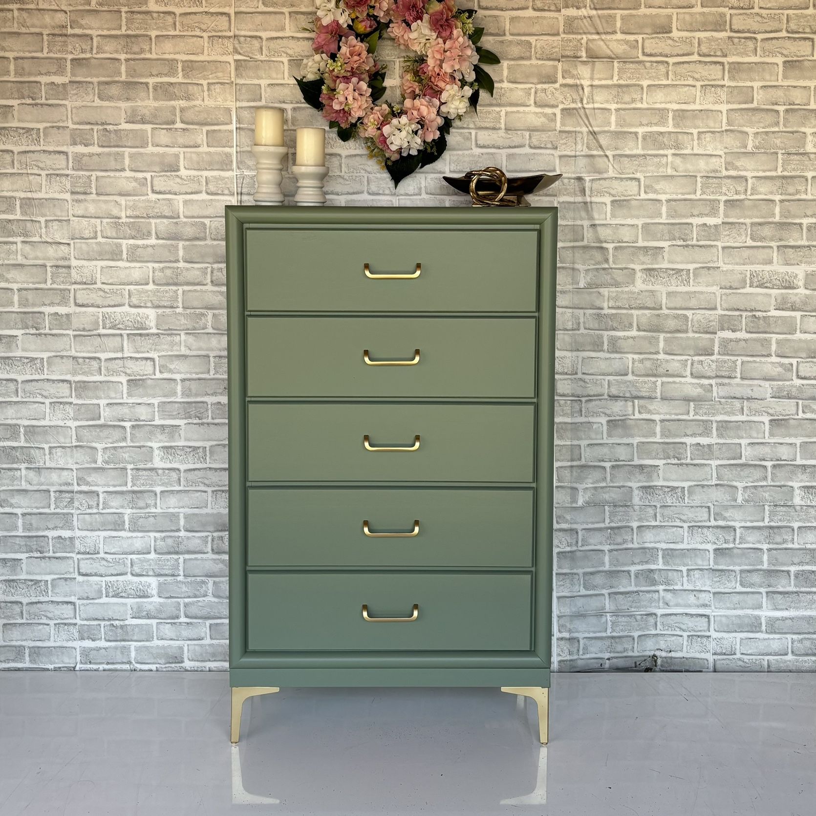 sage green dresser with gold hardware Rylan Wide Dresser