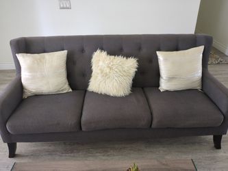 Gray Fabric Tufted 3-Seat Sofa