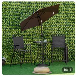  Outsunny 4 Piece Outdoor Patio Dining Furniture Set, 2 Folding Chairs, Adjustable Angle Umbrella, Wave Textured Tempered Glass Dinner Table, Black
