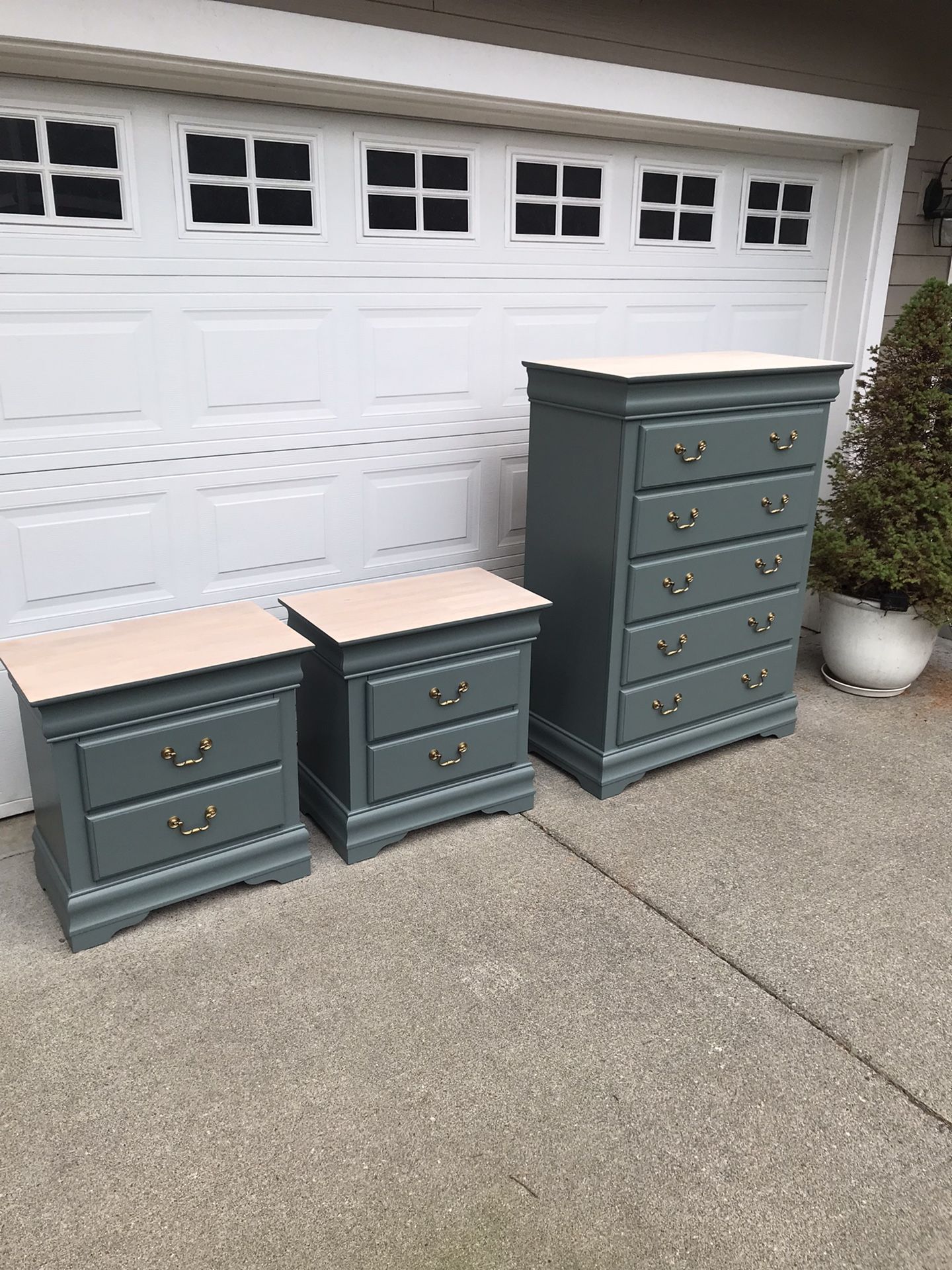 Refinished Large Dresser and Nightstands set