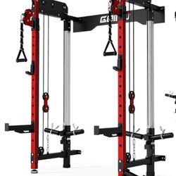 WM3-V4 Folding Squat Rack, Wall Mounted Power Rack with Dual Independent Pulley System, Functional Trainer with 5 Adjustable Function Modes for Space 