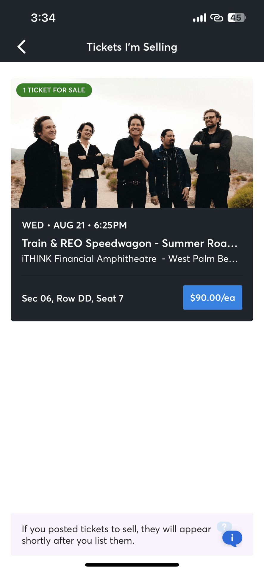 Train & REO Speedwagon Ticket For Sale 