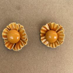 Orange Metal Enamel Clip On Earrings 