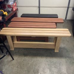 Handmade Solid Wood Farmer House Style Benches, stained And Sealed With Lower Storage Shelf