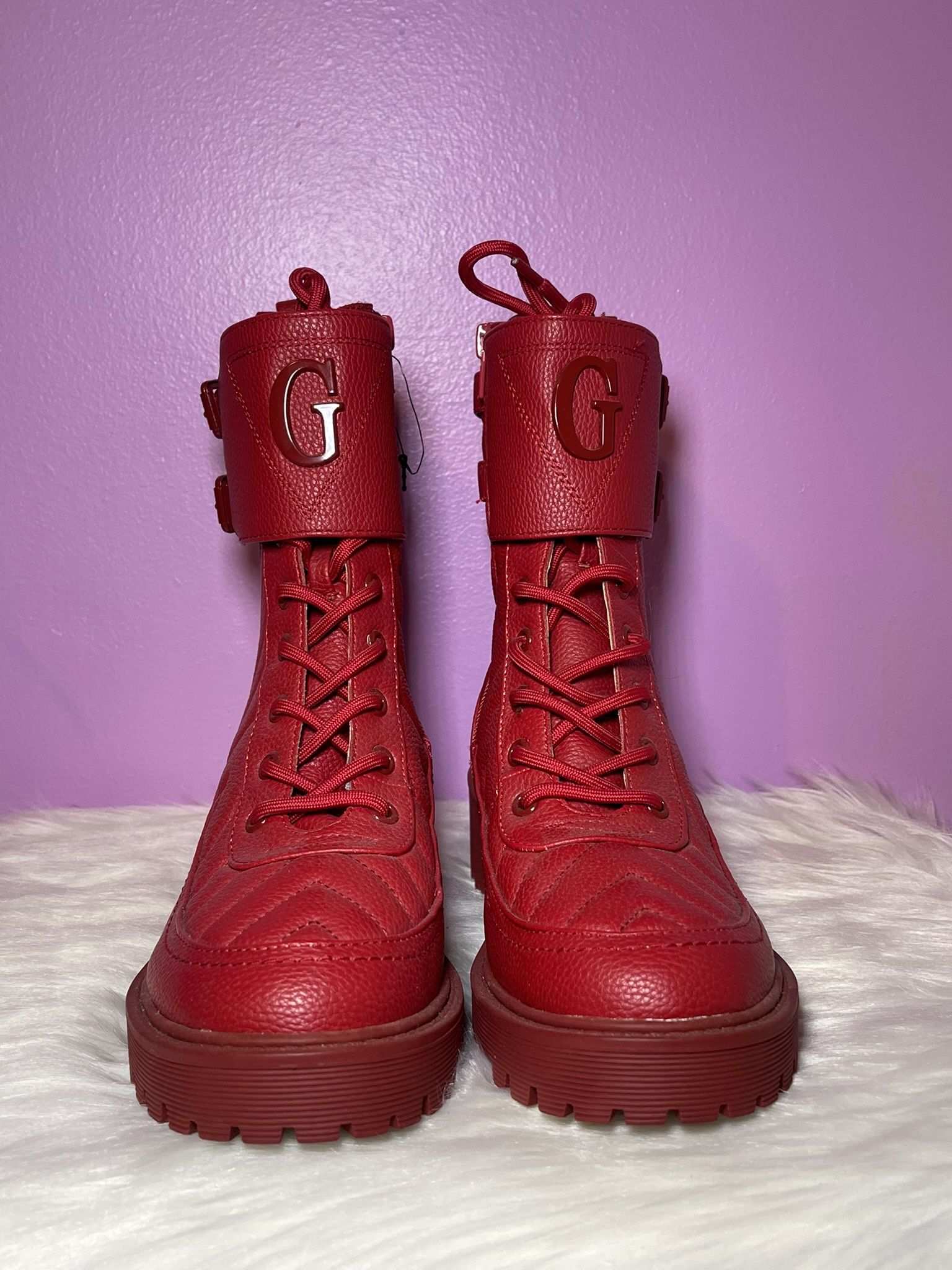 Red Guess Combat Boots 
