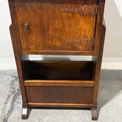 Vintage Humidor Cabinet Side Table w/ Magazine Holder